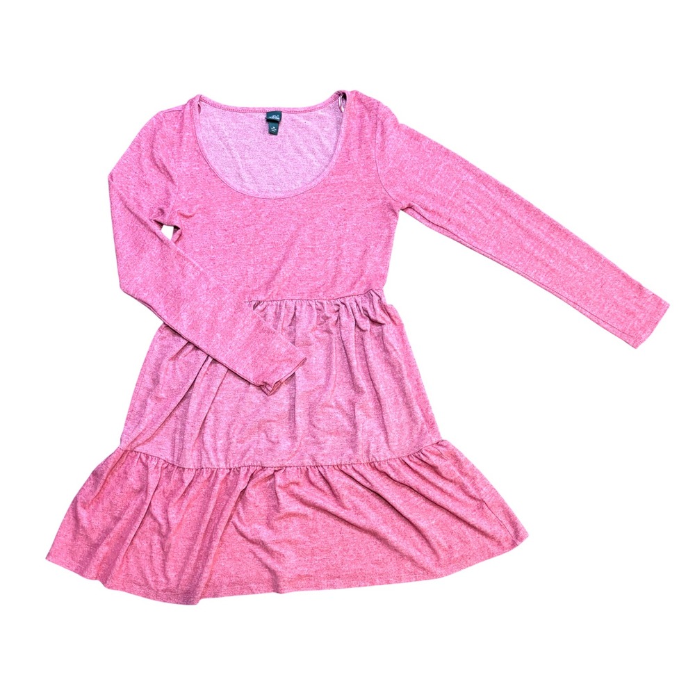 Wild Fable Women's XS Pink Heathered Long‎ Sleeve Tiered Knit Dress